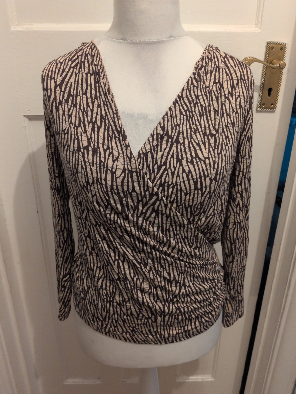 Marks And Spencer 14 Petite Chocolate Mix Draped Front Long Sleeve Blouse