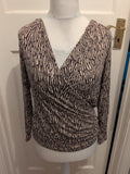 Marks And Spencer 14 Petite Chocolate Mix Draped Front Long Sleeve Blouse