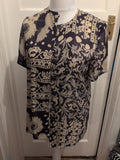 Windsmoor 10 Navy And Beige Buttoned Short Sleeve Blouse