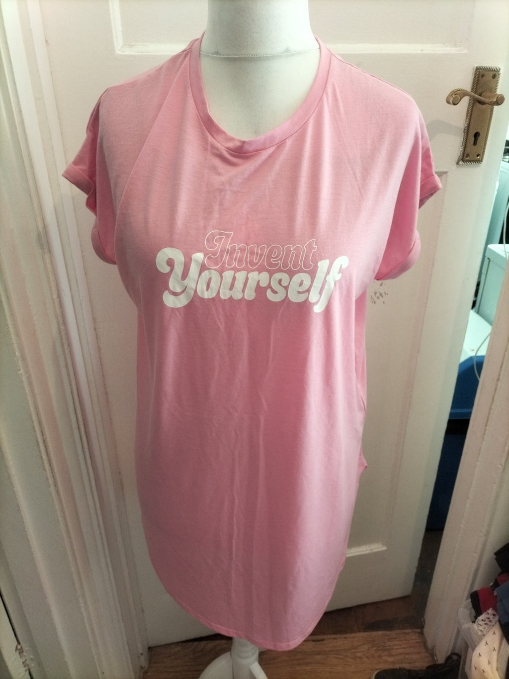 Primark 12/14 Pink Print Short Sleeve Longline T shirt