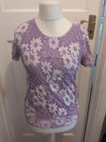 Brand New Ladies Text Size Small Purple Floral Lined Short Sleeve Blouse
