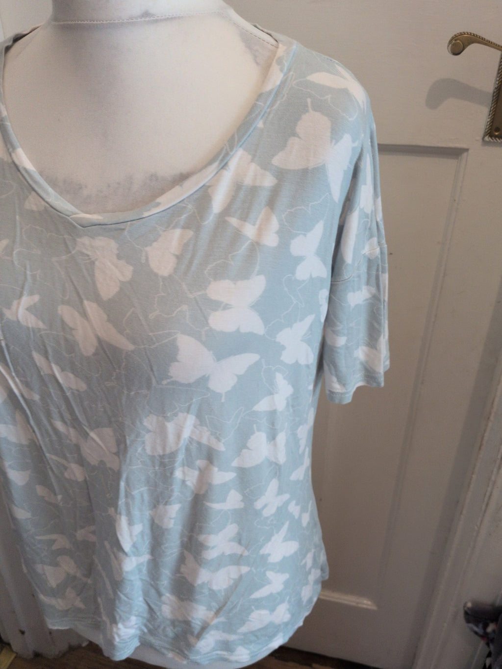 Peacocks 14-16 Pale Green And White Butterfly Pyjama Top