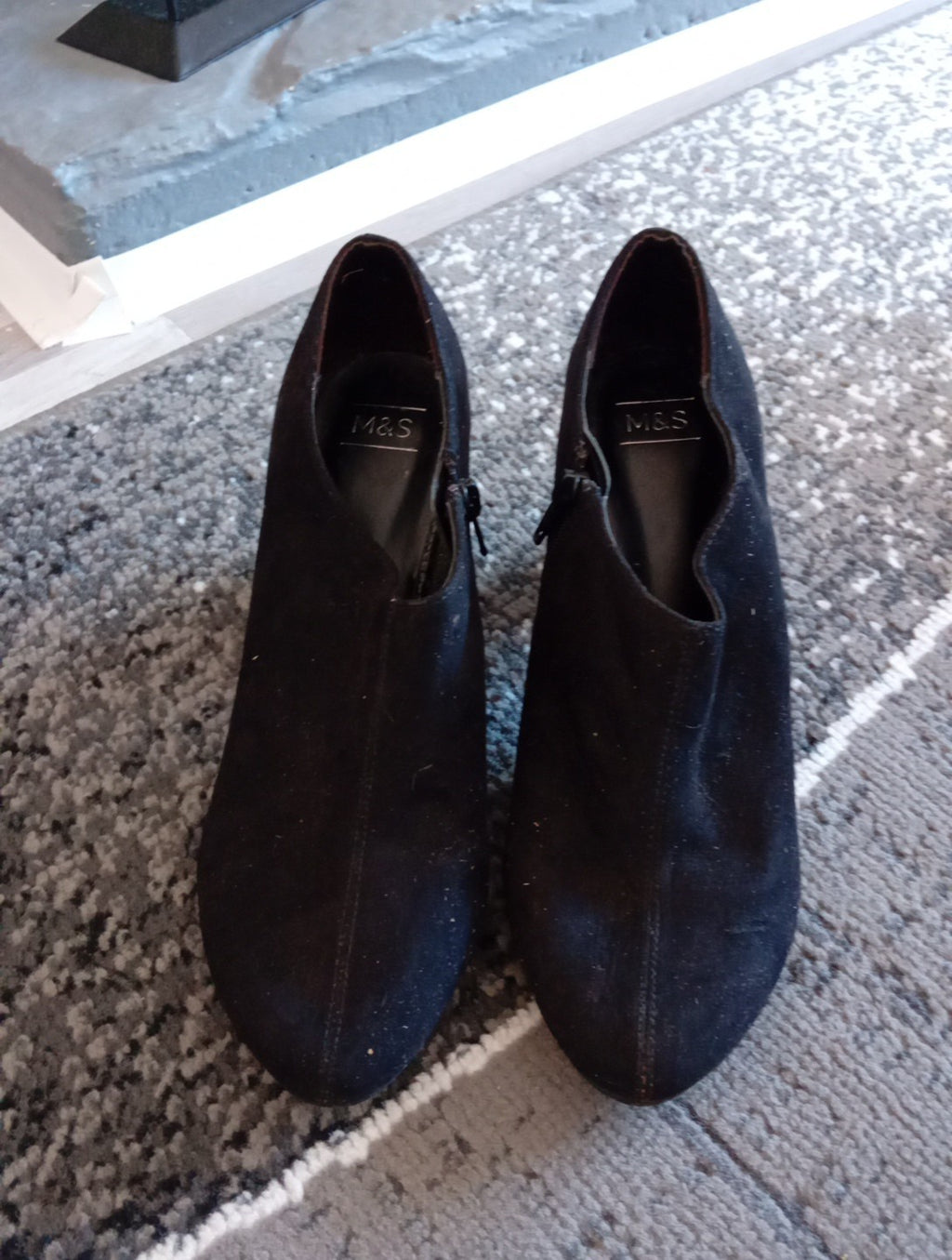 Ladies Black M&S Size 4.5 Block Heeled Shoes Free Delivery