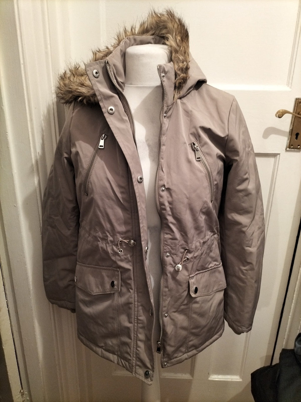 Ladies Primark Size 6-8 Faux Fur Grey Lined Coat