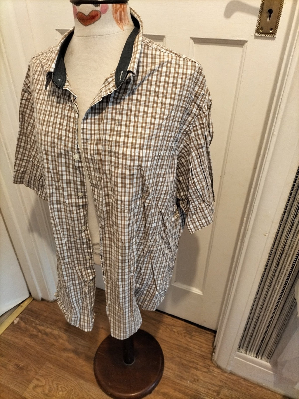Mens Marks And Spencer Size 2XL Peach Pure Cotton Borwn White Short Sleeved...