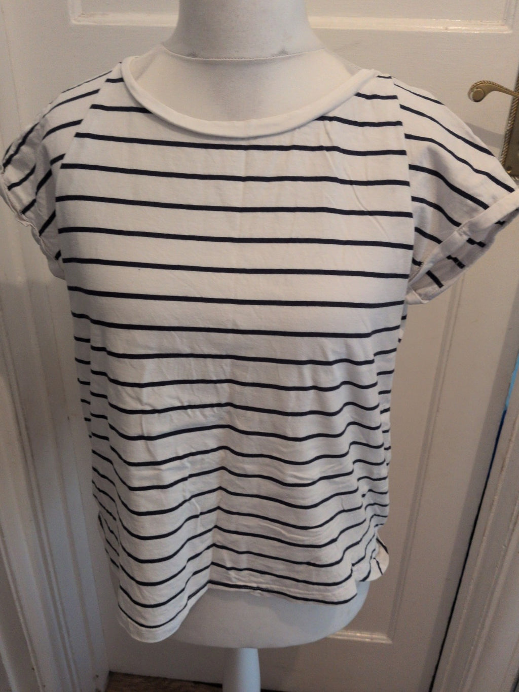 F&F 14 White With Navy Stripe Short Sleeve T-shirt