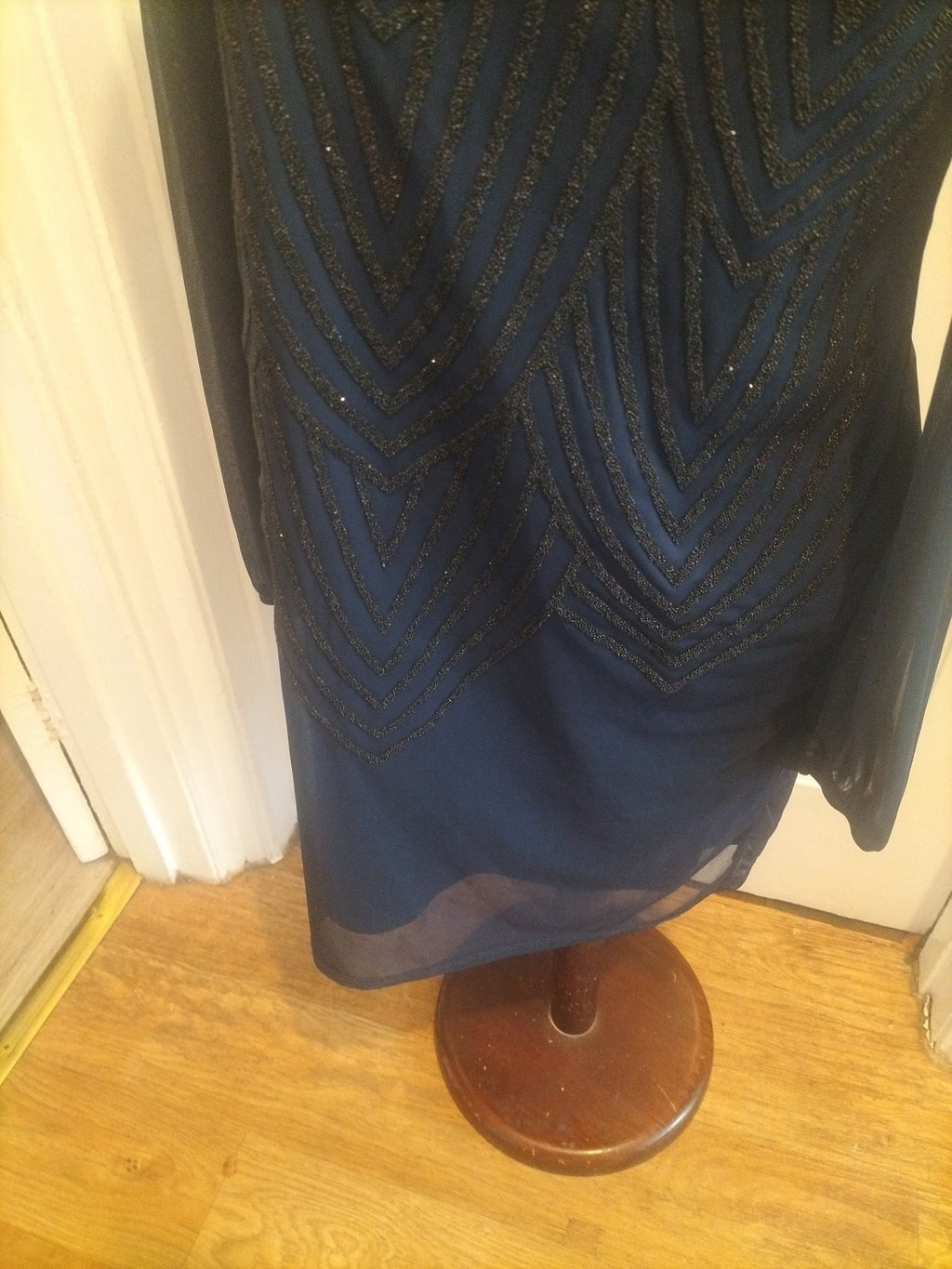 Ladies Bhs Size 10 Navy Long Sleeved Detailed Chest Dress