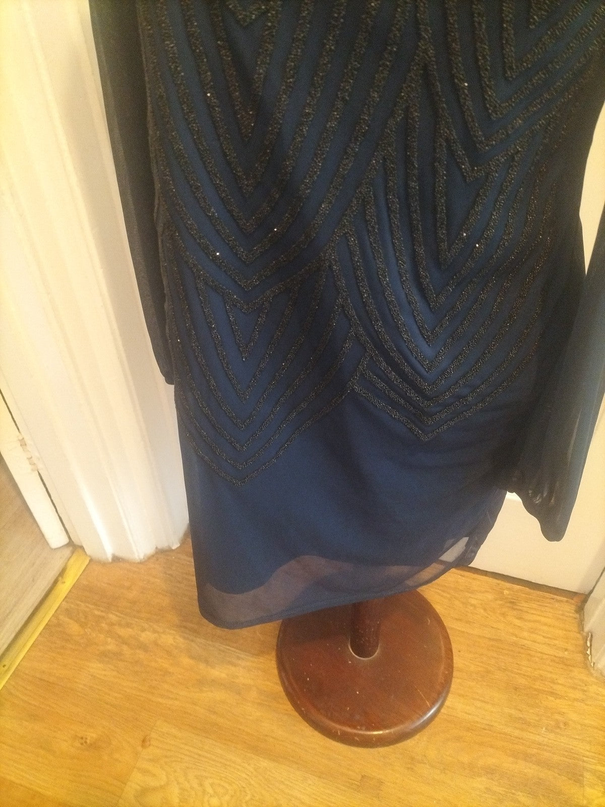 Ladies Bhs Size 10 Navy Long Sleeved Detailed Chest Dress