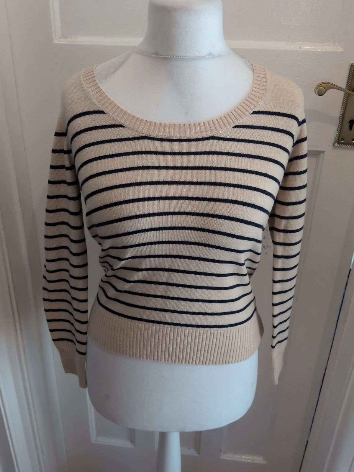 Papaya Weekend 8 Beige And Navy Stripe Long Sleeve Jumper