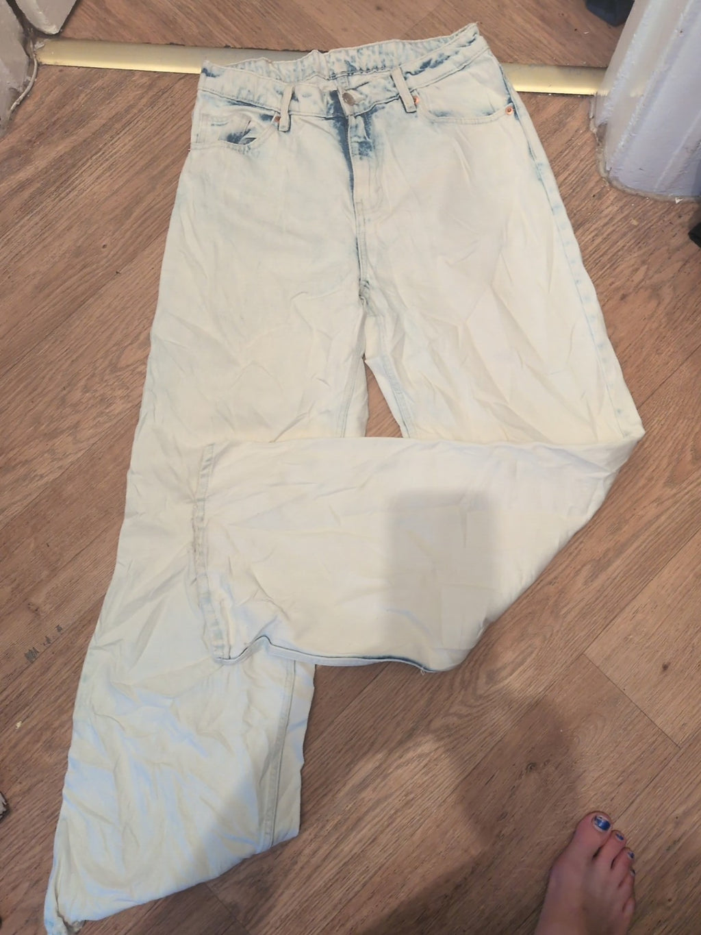 Monki Jeans 14 White And Blue Straight