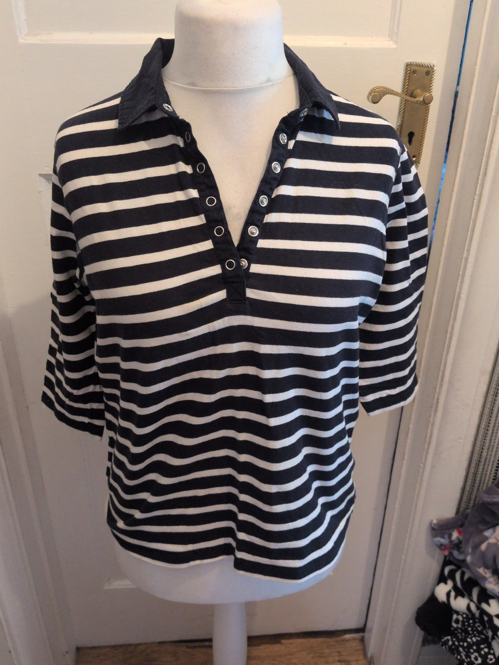 Ladies Esmara Large Navy Stripe Long Sleeve Polo