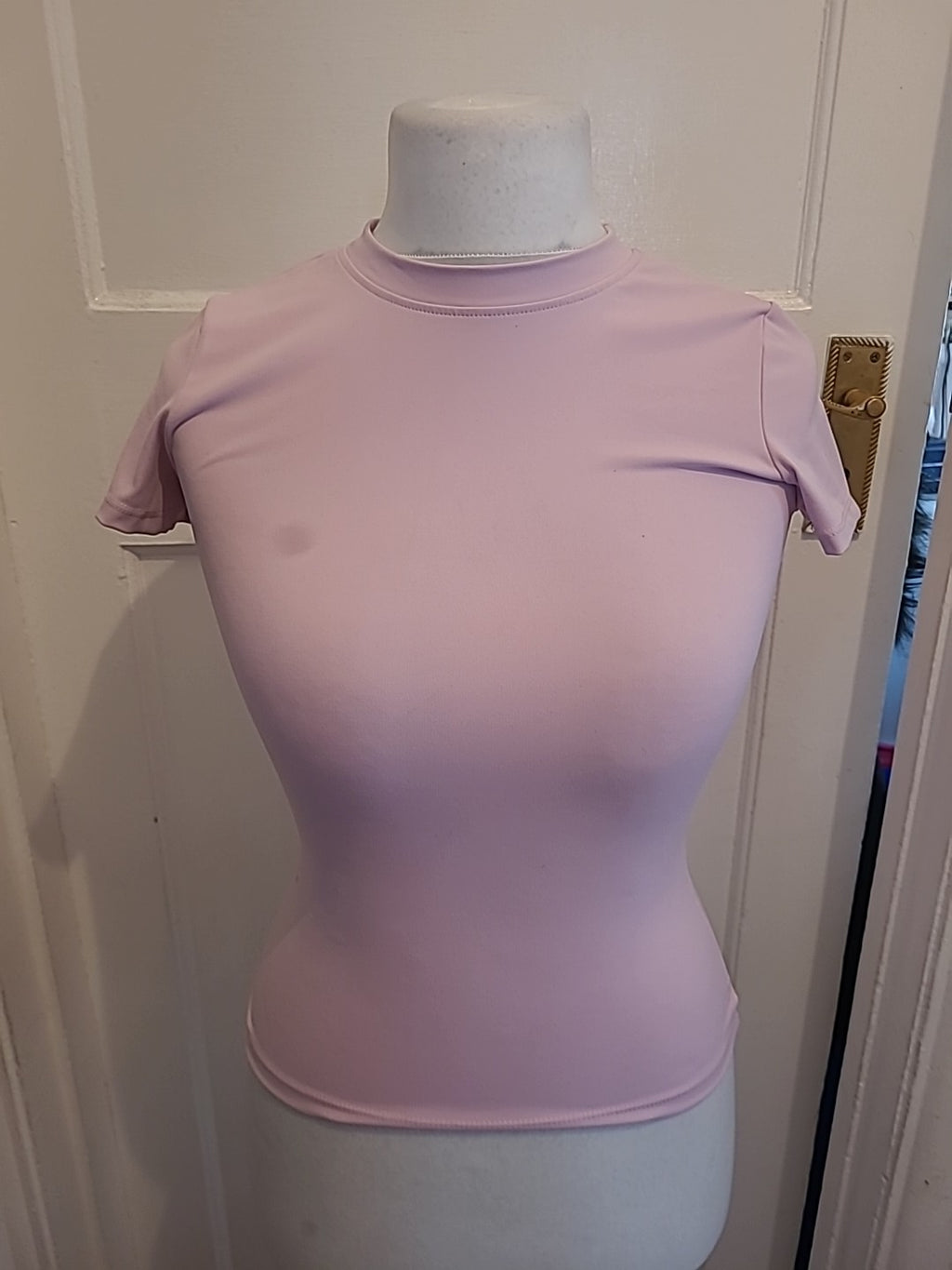 Ladies Size Medium Lilac Workout Short Sleeved Tshirt Mark On Front