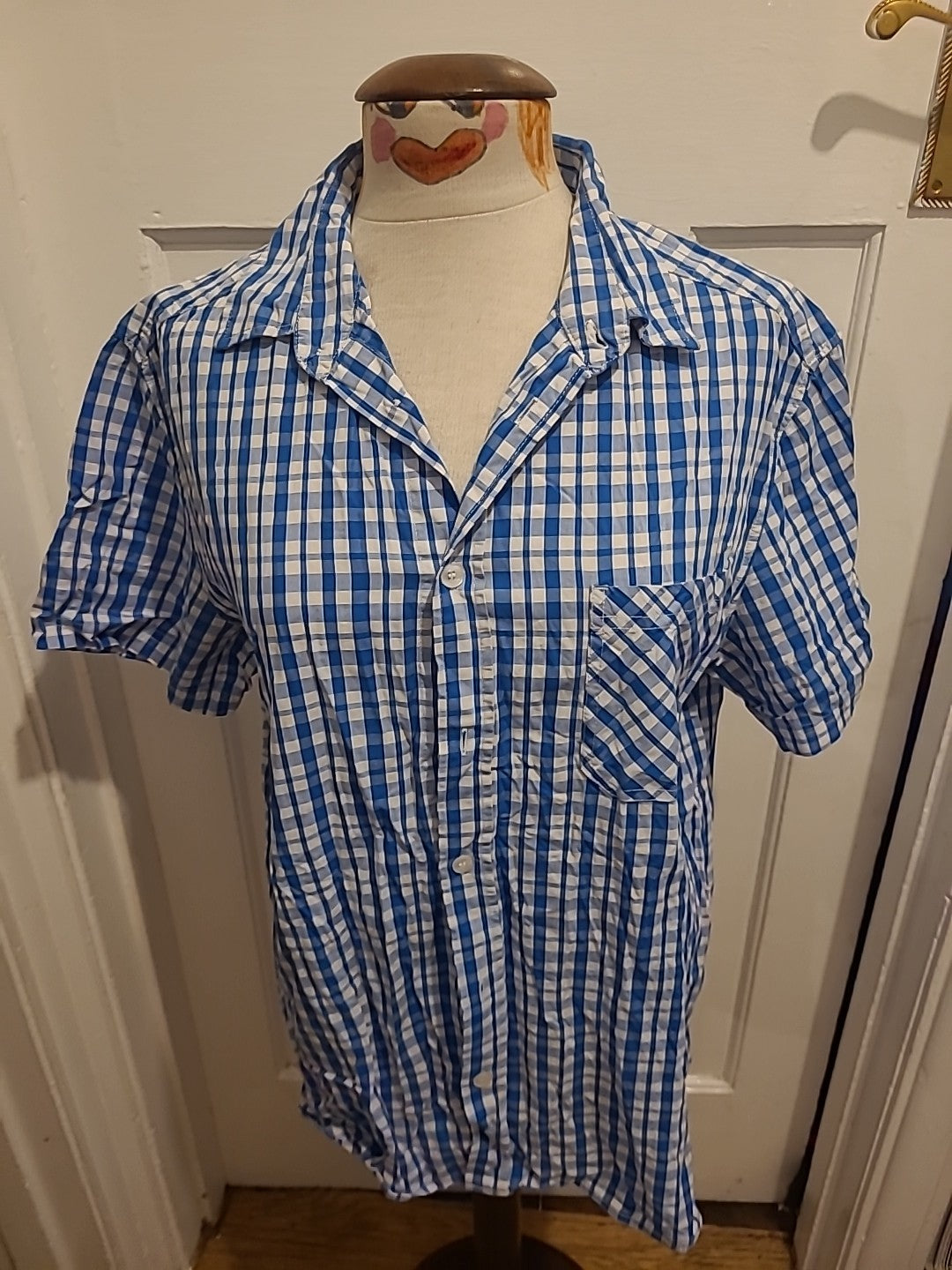 Mens Kangeroo Poo Size Large Blue/White Check Short Sleeved Shirt