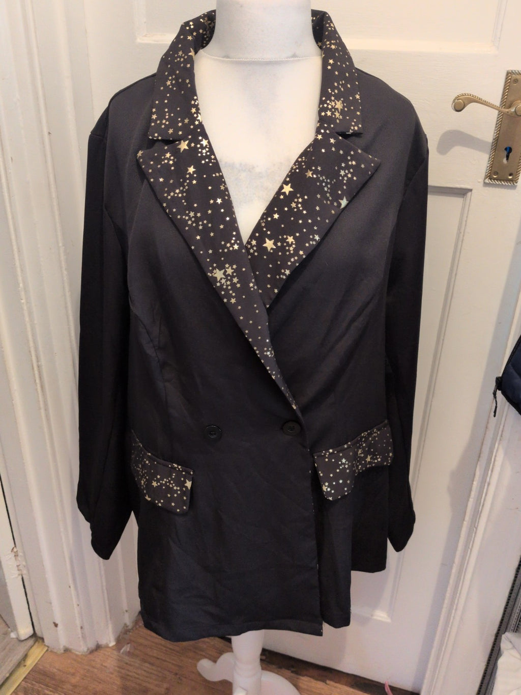 XL Black With Gold Stars Unpadded Unlined Blazer
