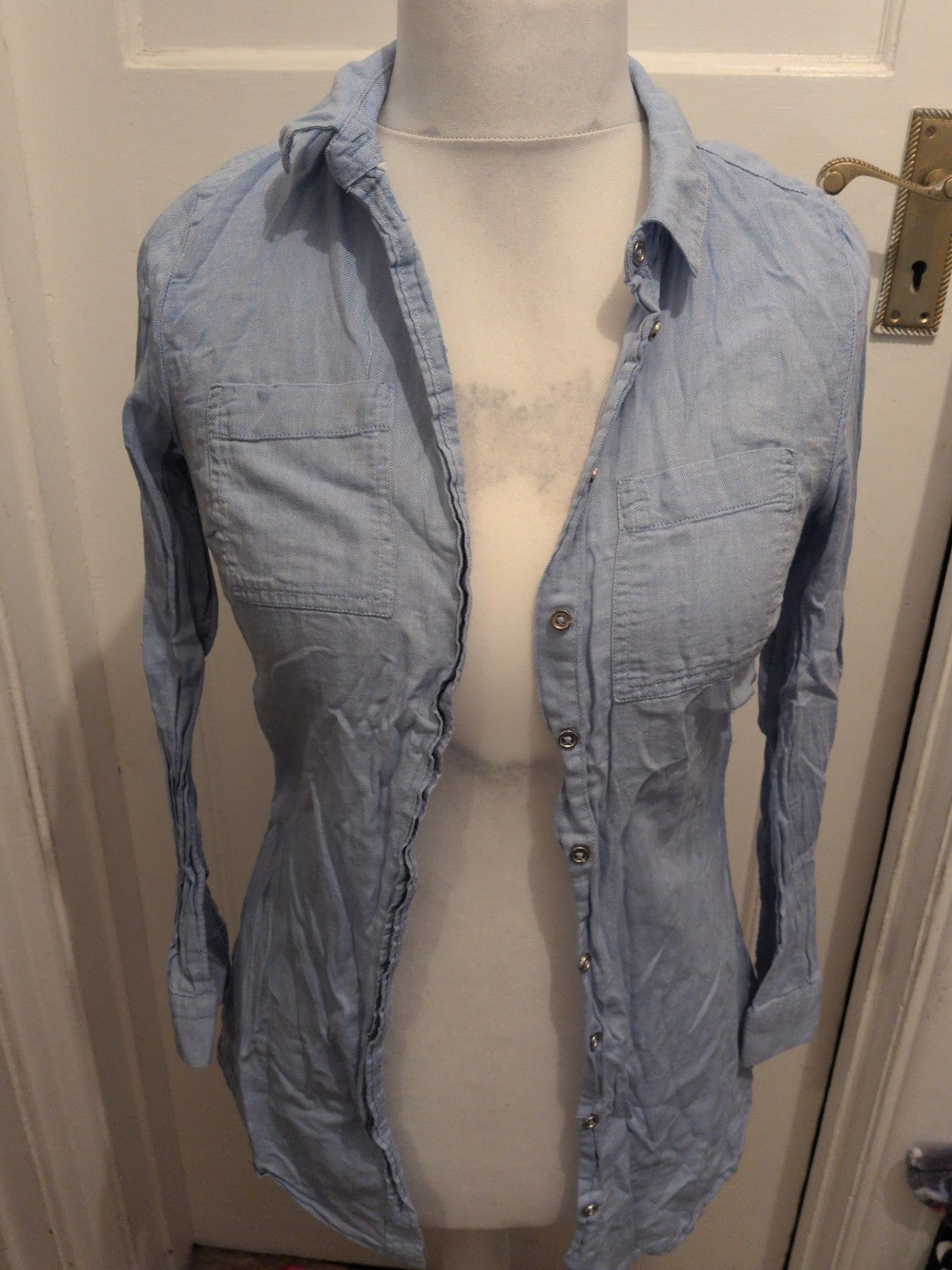 Primark 8 Blue Collared Long Sleeved Buttoned Shirt Dress