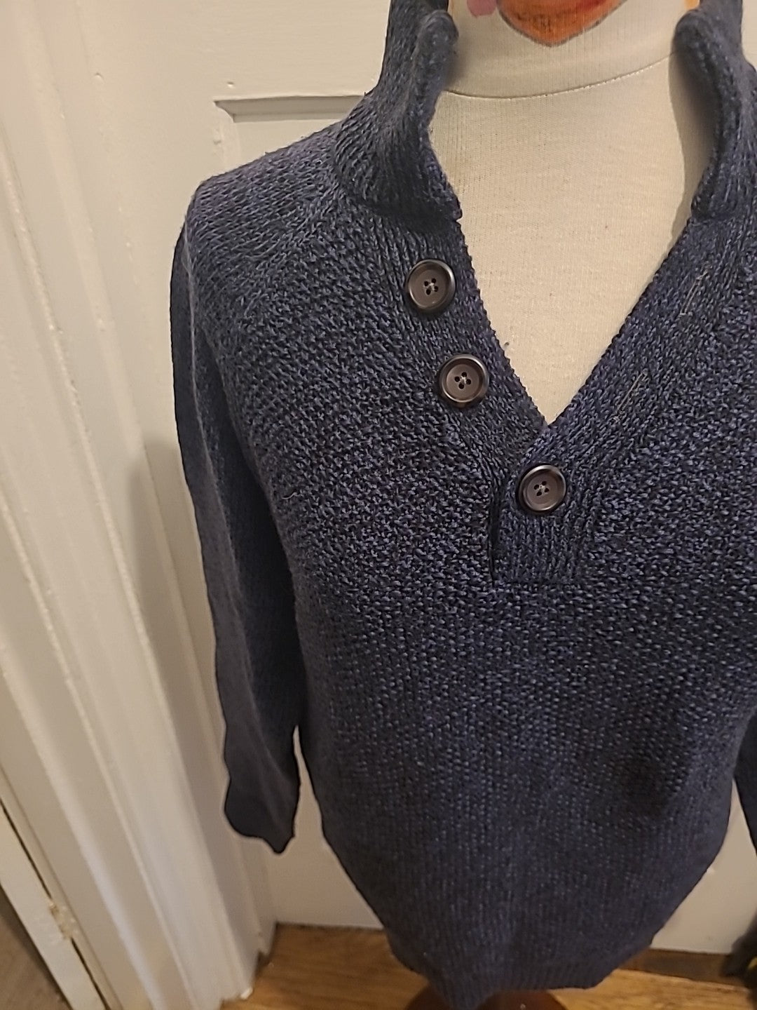 Mens Next Size Small Navy Fleck Long Sleeved Pullover Jumper High Neck