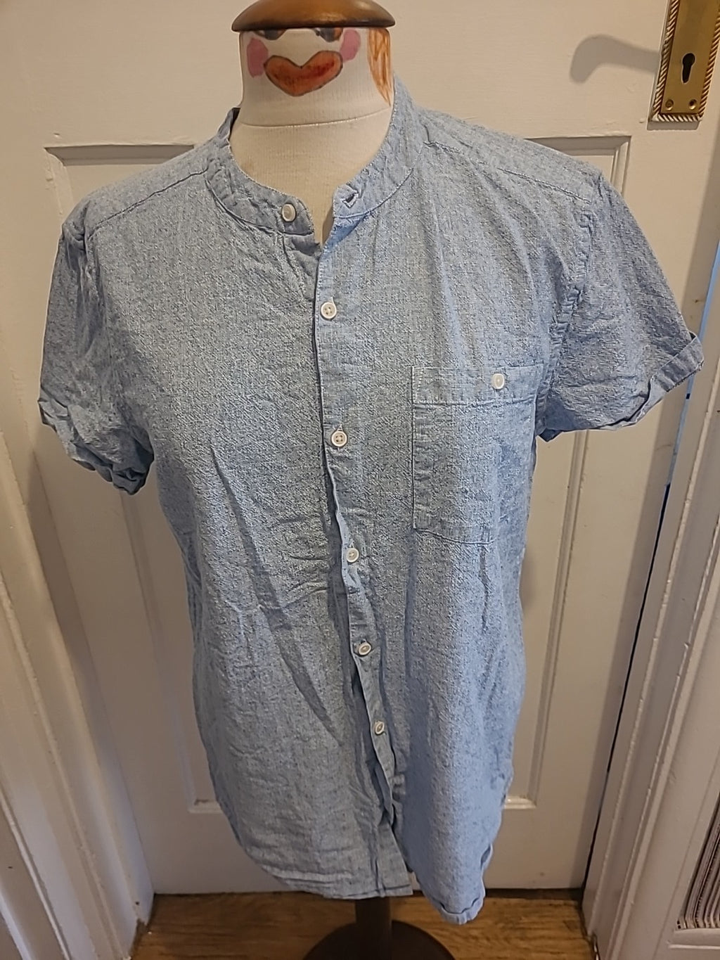 Mens Peacocks Size Medium Blue Fleck Short Sleeved Polo