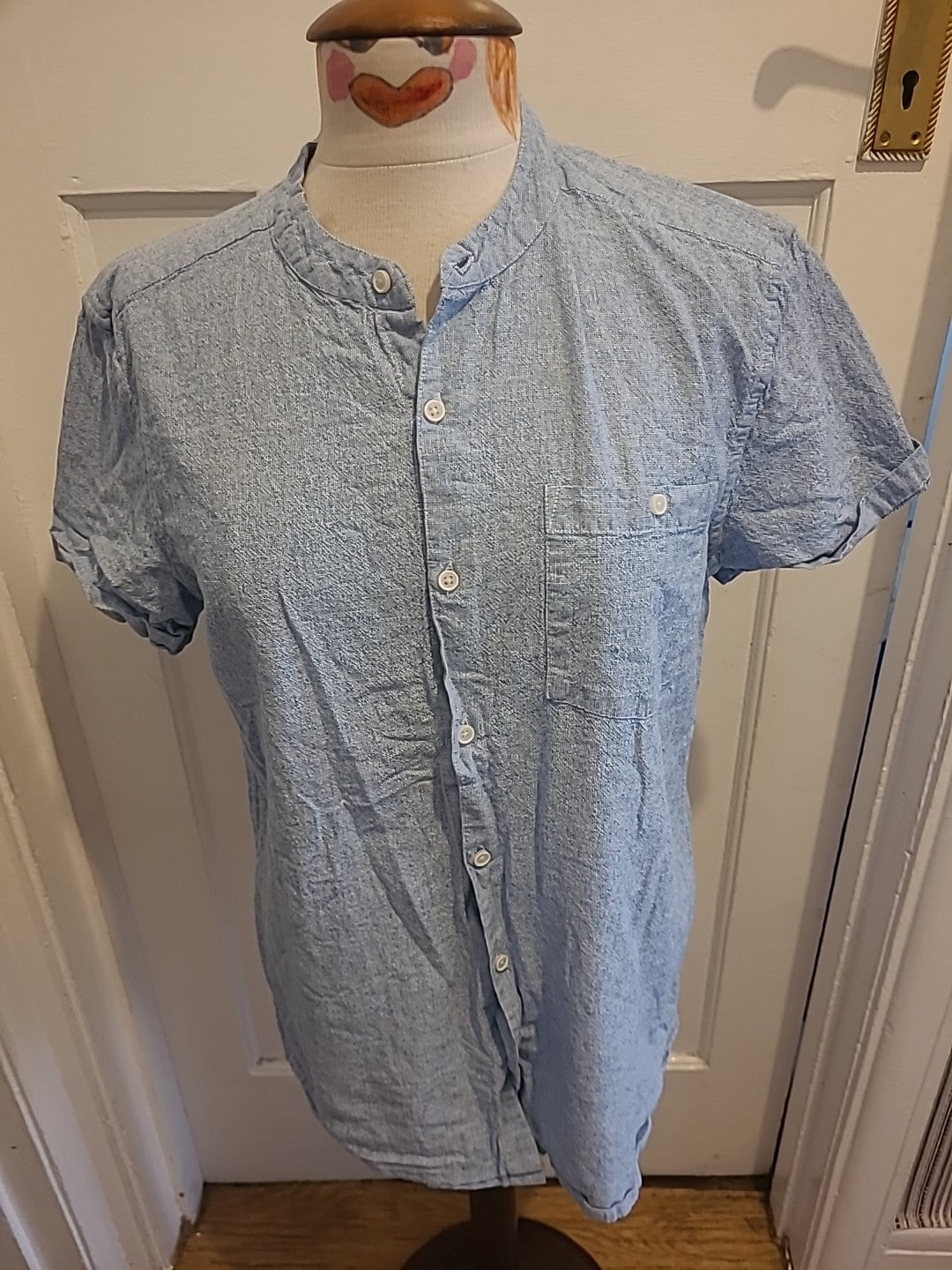Mens Peacocks Size Medium Blue Fleck Short Sleeved Polo