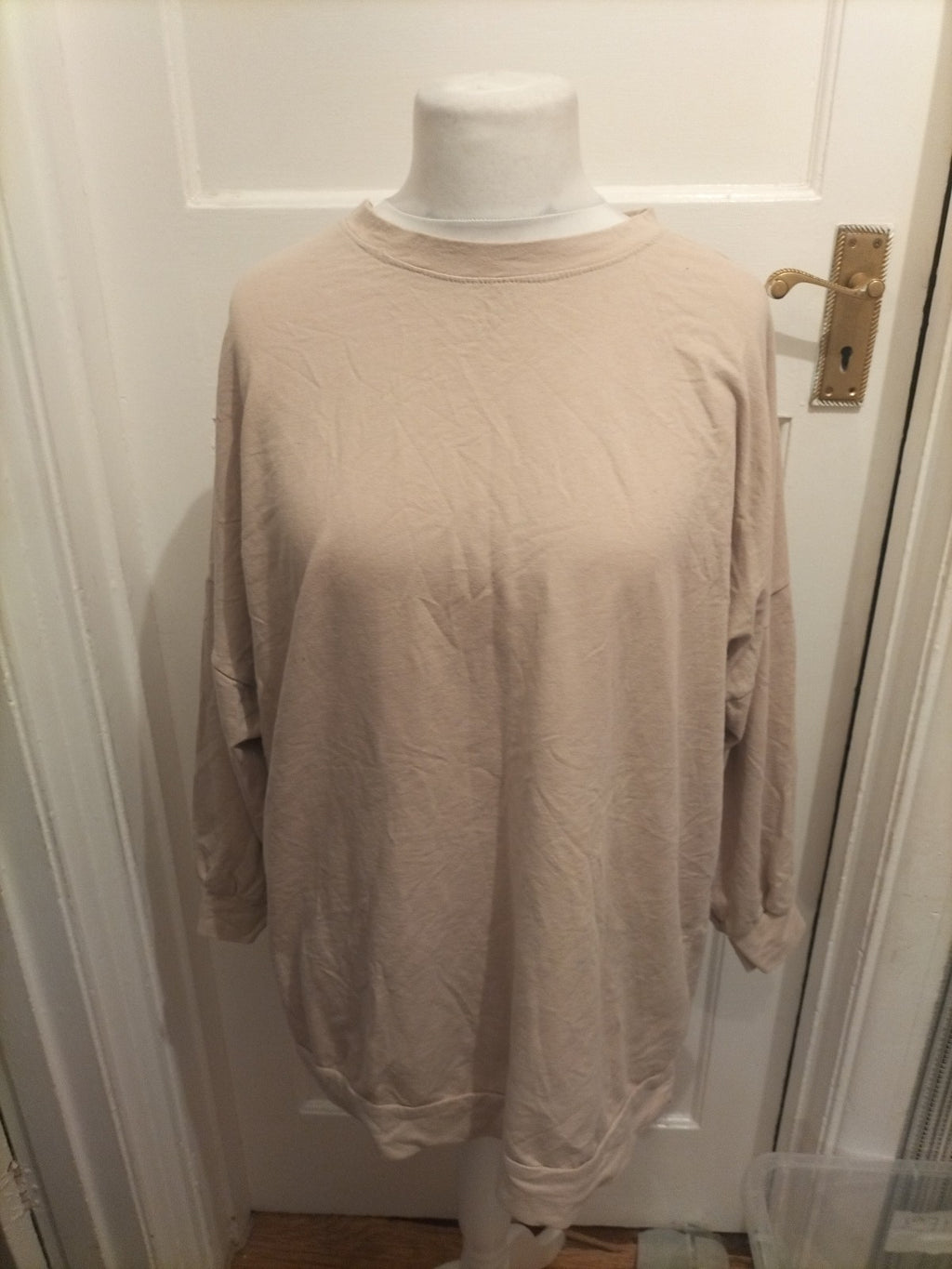 Ladies Glam Doll Size XL Beige With White Printed Back Mid Sleeved T-shirt
