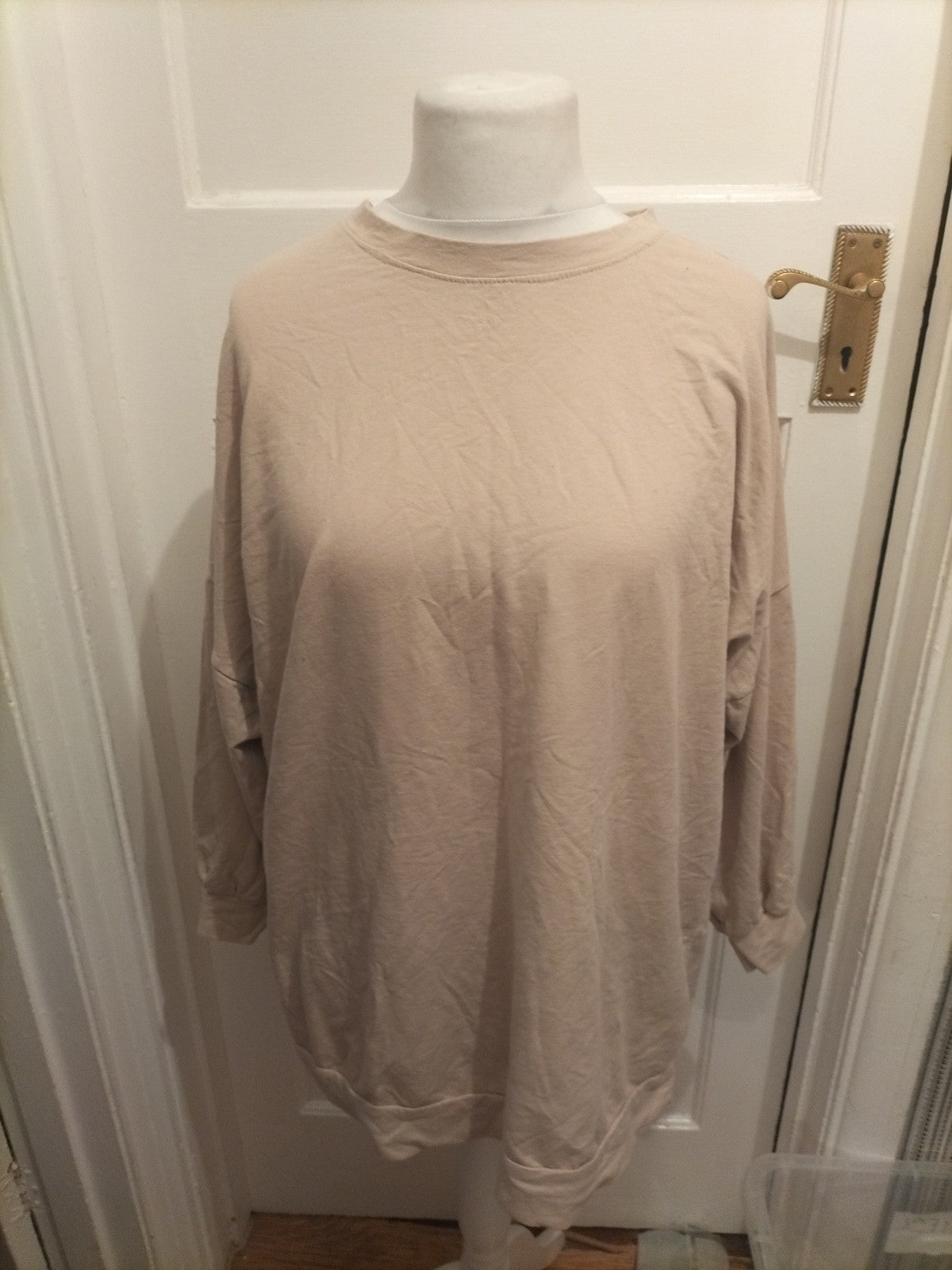 Ladies Glam Doll Size XL Beige With White Printed Back Mid Sleeved T-shirt