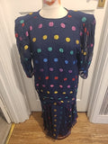 Ladies Tricoville Size 14 Navy Colorful Padded 3/4 Sleeve Dress