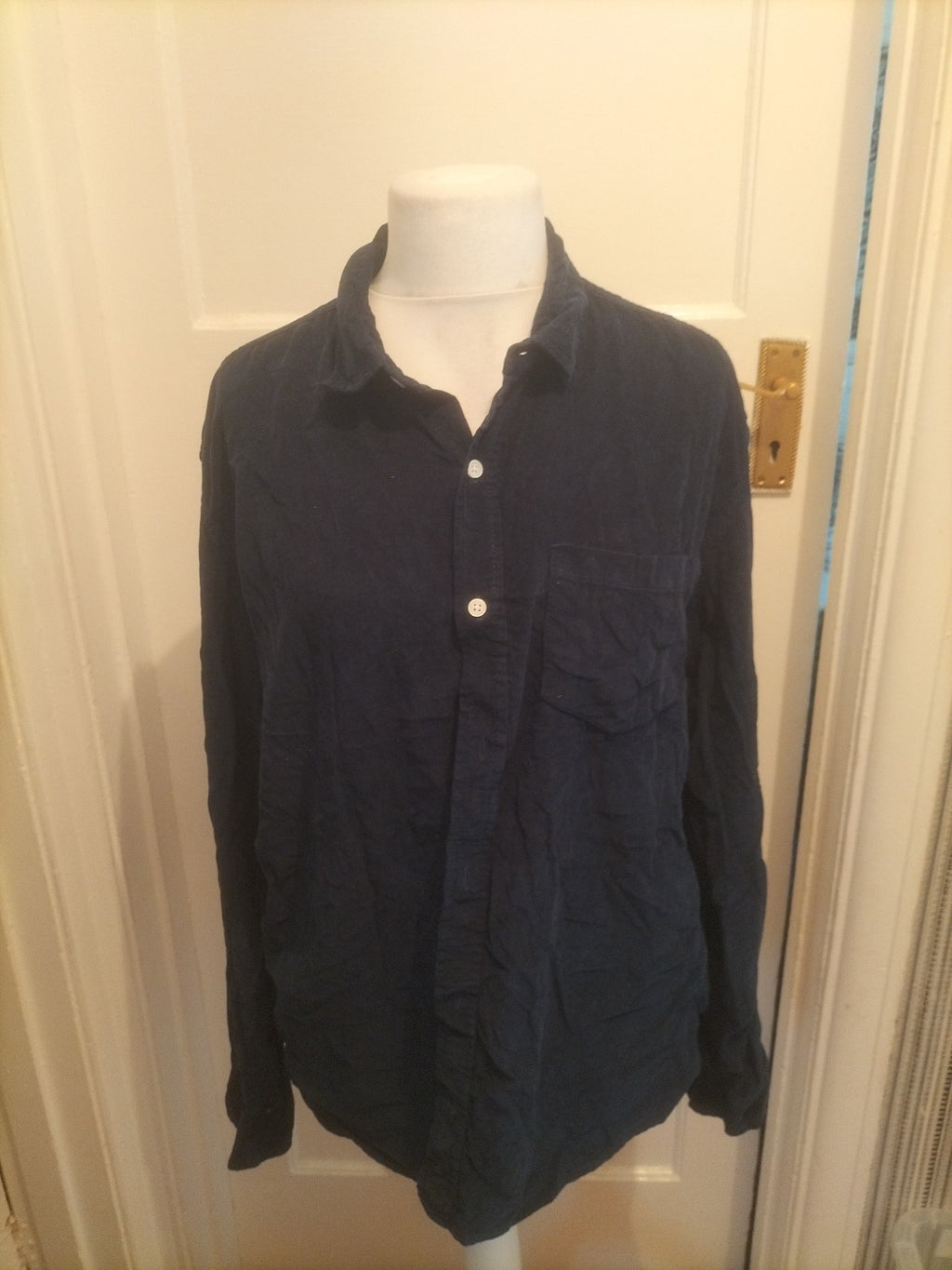 Mens Peacocks Size XL Navy Blue Ribbed Long Sleeve Shirt
