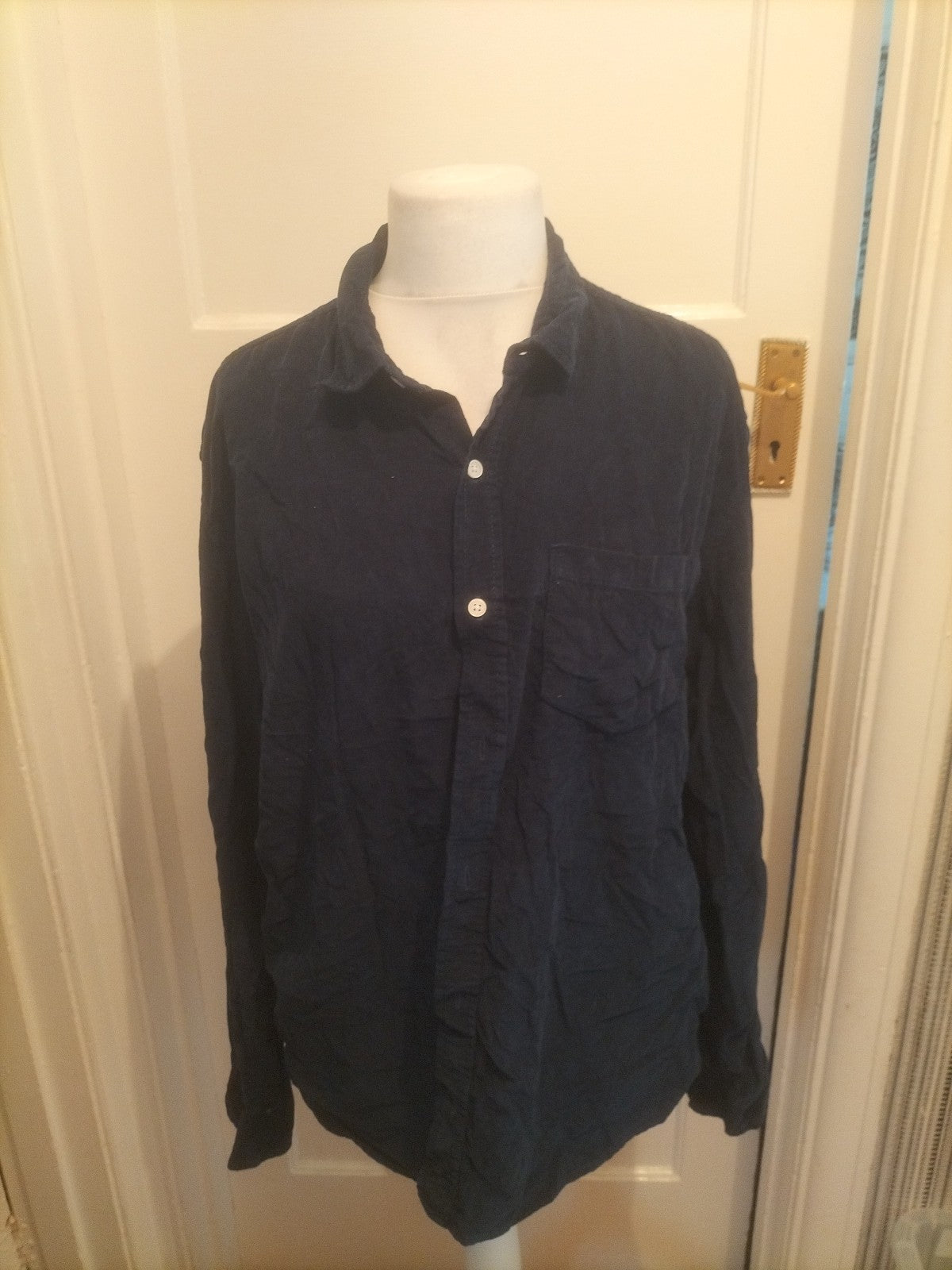 Mens Peacocks Size XL Navy Blue Ribbed Long Sleeve Shirt