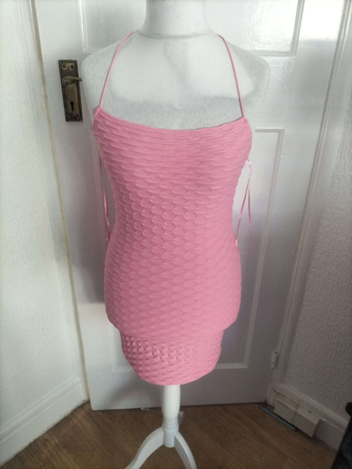 Ladies Bershka Size M Pink Textured Strappy Dress