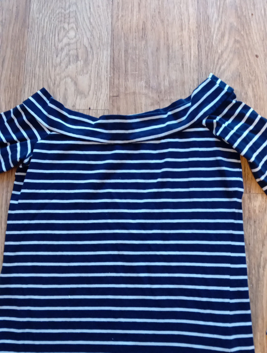 Ladies Primark Size 8 Black/White Striped Long Sleeved Top With Wide Neck