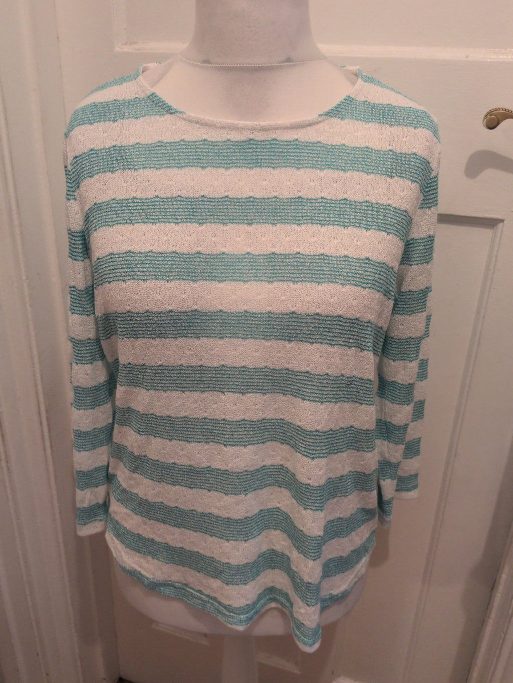BM Causal 16 Aqua White Stripe Long Sleeve Blouse