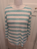 BM Causal 16 Aqua White Stripe Long Sleeve Blouse