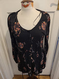 Ladies Fat Face Size 10 Black Floral Long Sleeved Knee Length Dress