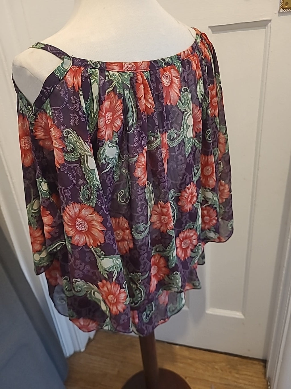 Ladies Elmo Size Medium Multicoloured Floral Elasticated Hem Short Sleeved...
