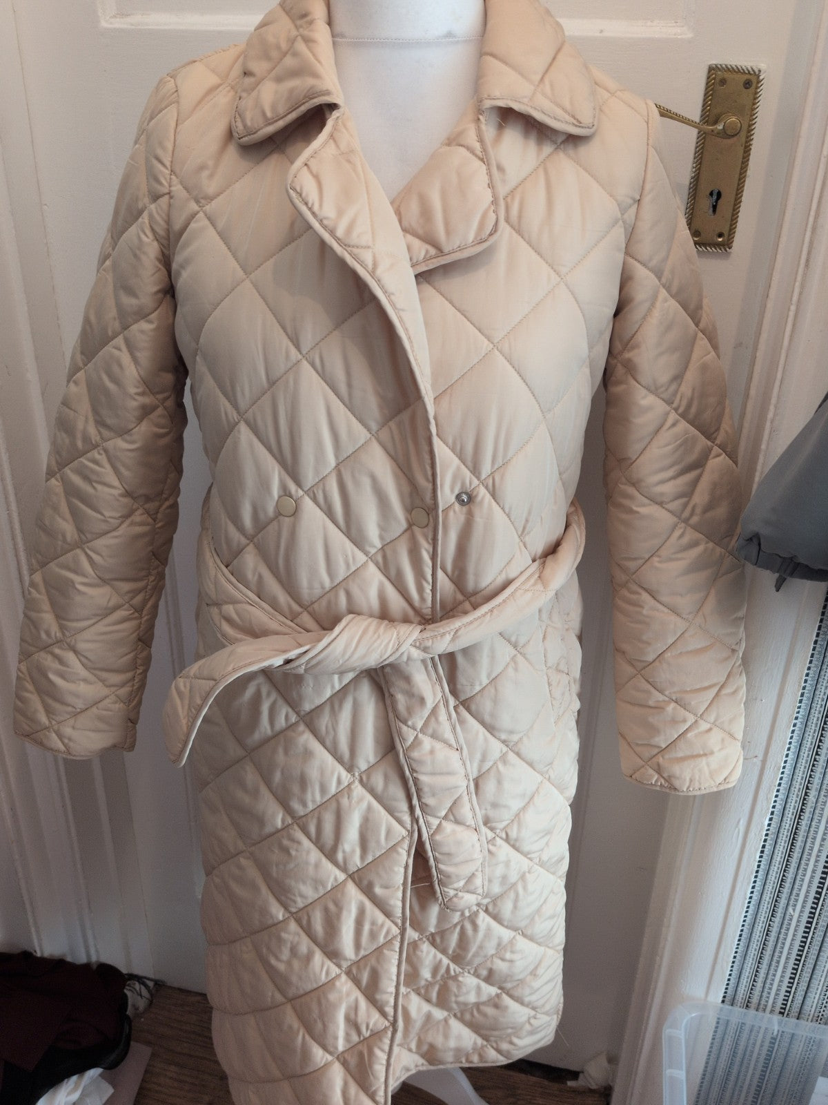 Pieces XS Beige Quilted Jacket With Belt