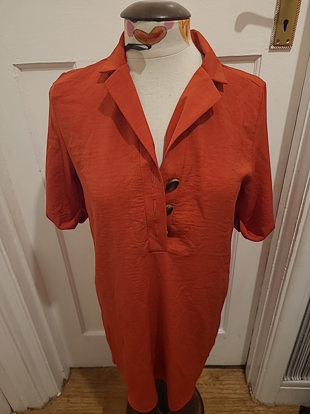 Ladies Primark Size 8 Burnt Orange Short Sleeved Midi Dress