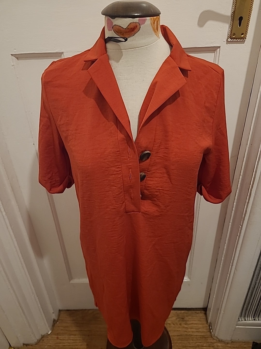 Ladies Primark Size 8 Burnt Orange Short Sleeved Midi Dress