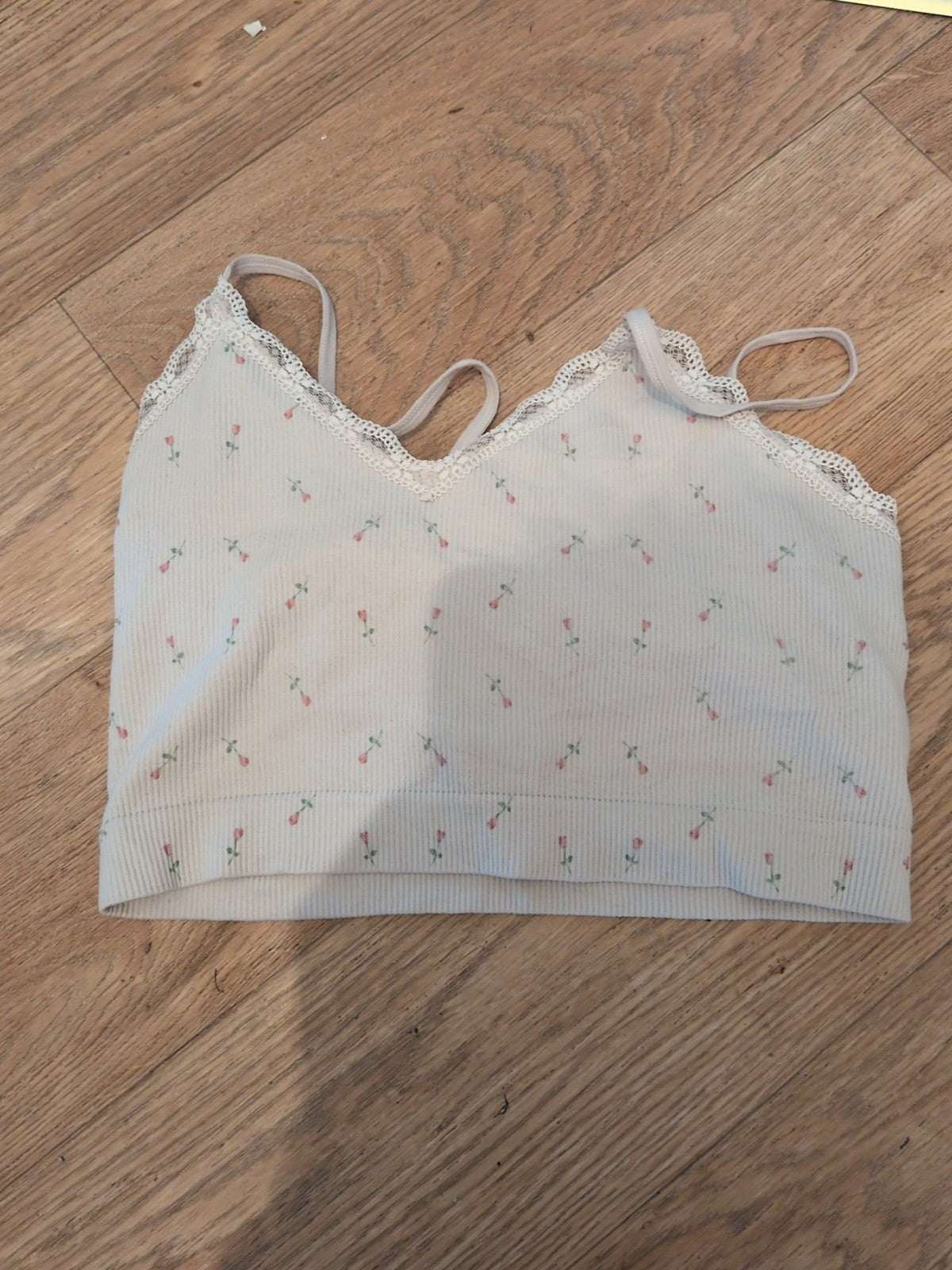 Ladies Primark Size XS Cream With Red Roses Bra Vest