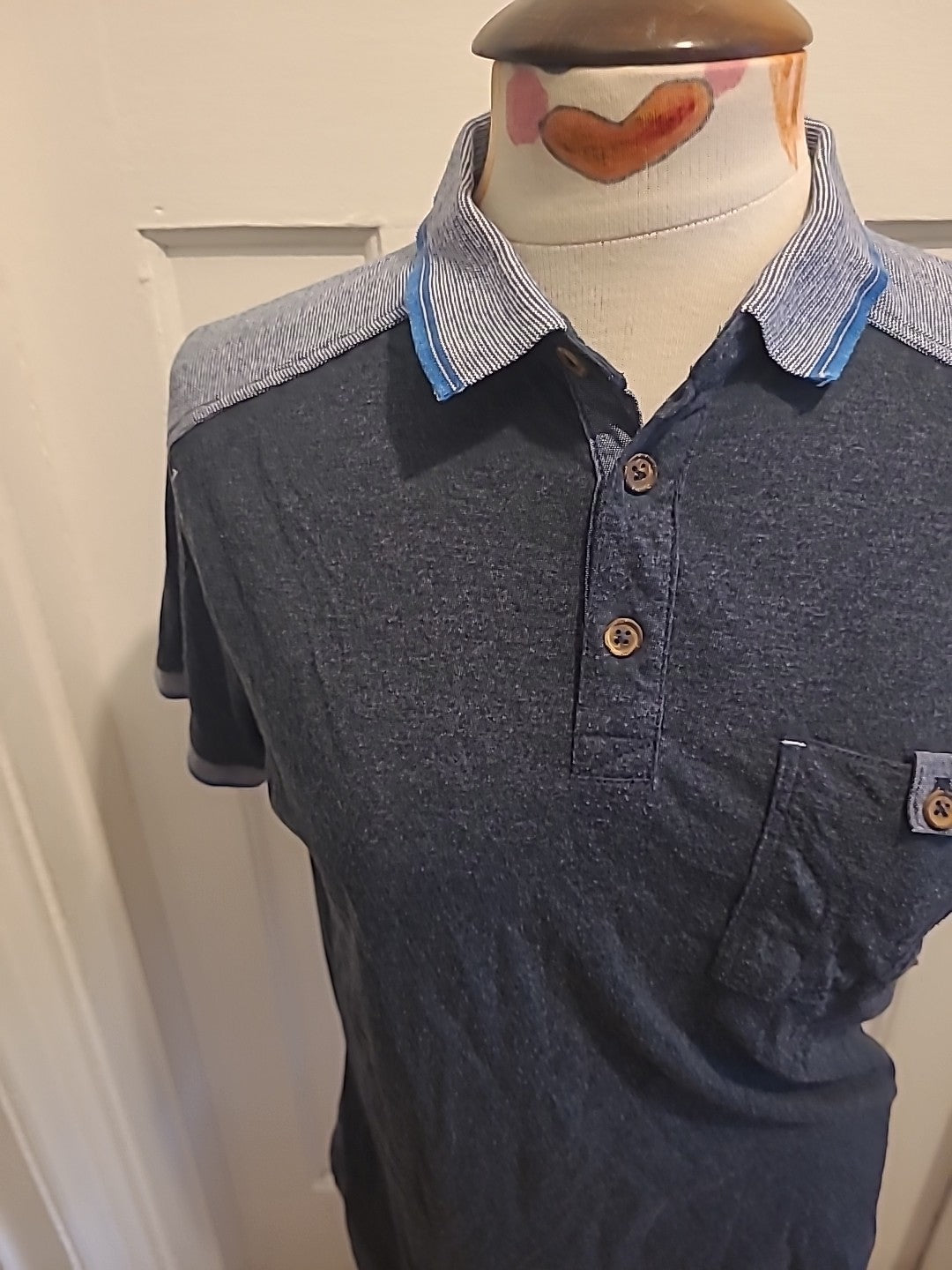 Mens Haywire Size Large Navy Grey Short Sleeve Polo Top