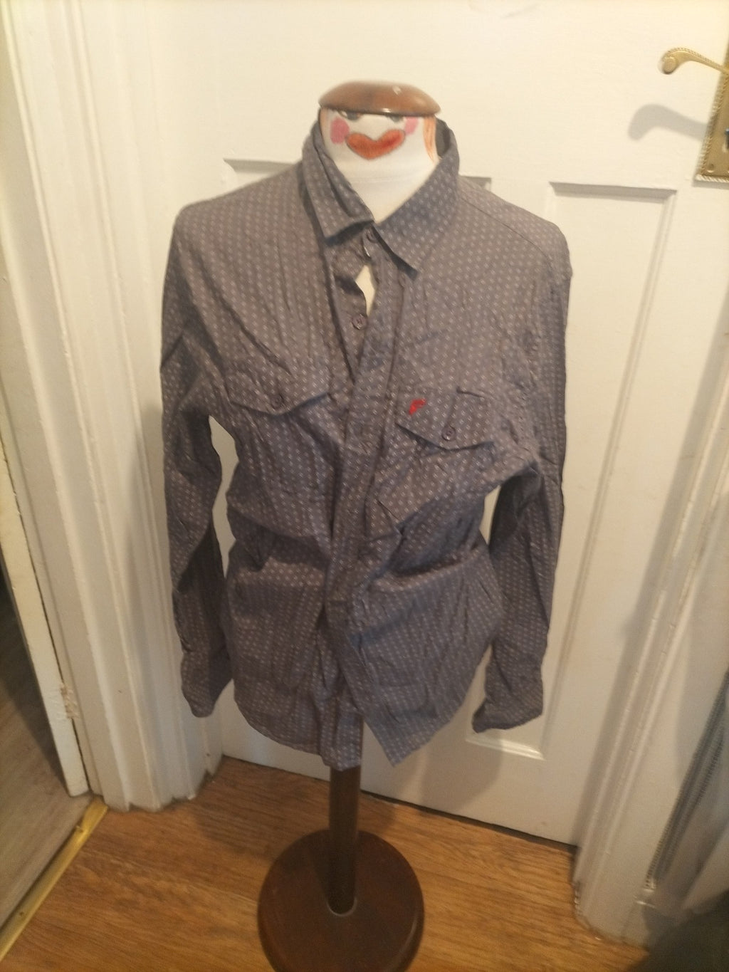 Mens Onfire Size Medium Grey Patterned Long Sleeved Shirt