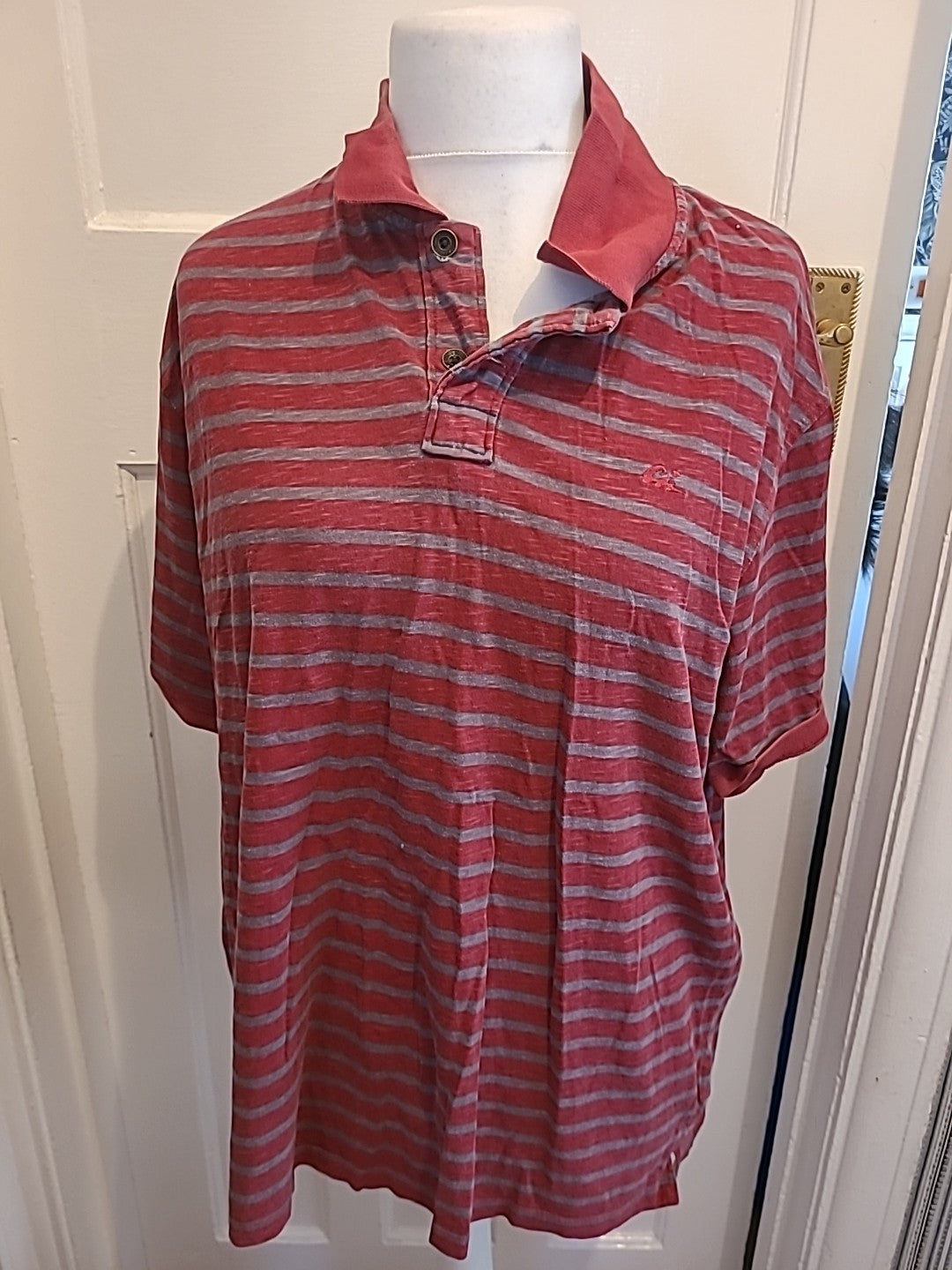 Mens North Coast Size 2XL Red And Grey Striped Short Sleeved Polo