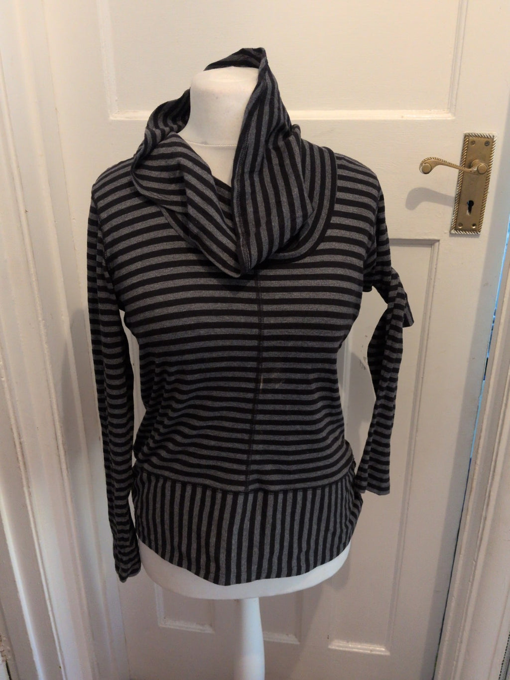 Marks And Spencer 12 Grey And Black Stripe High Neck Long Sleeve T-shirt