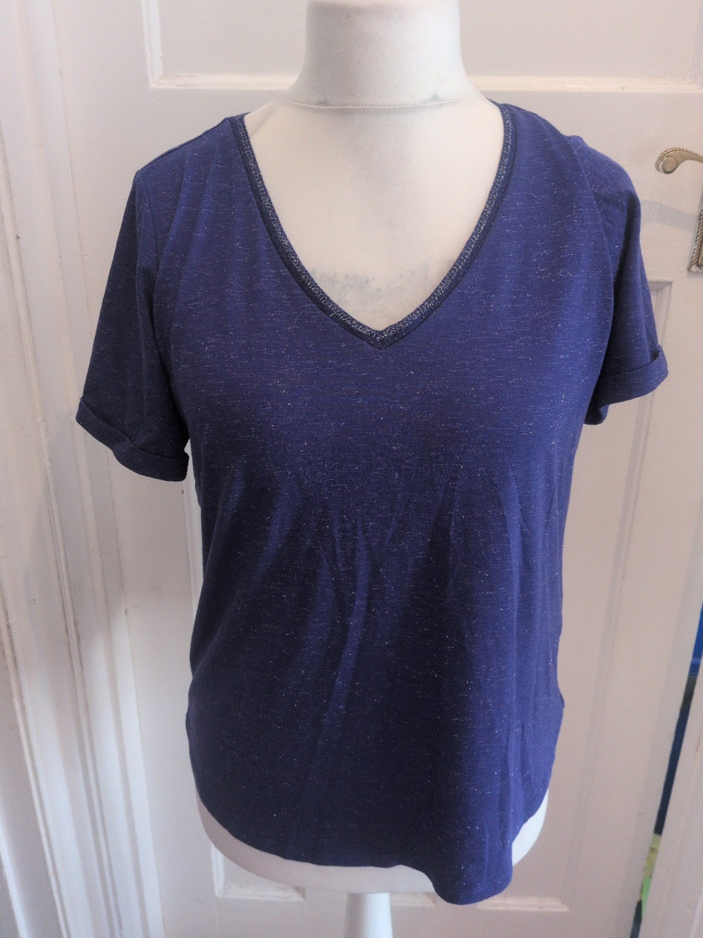 Ladies MONSOON size 14 V Neck Sparkly Purple/blue Top Free Delivery