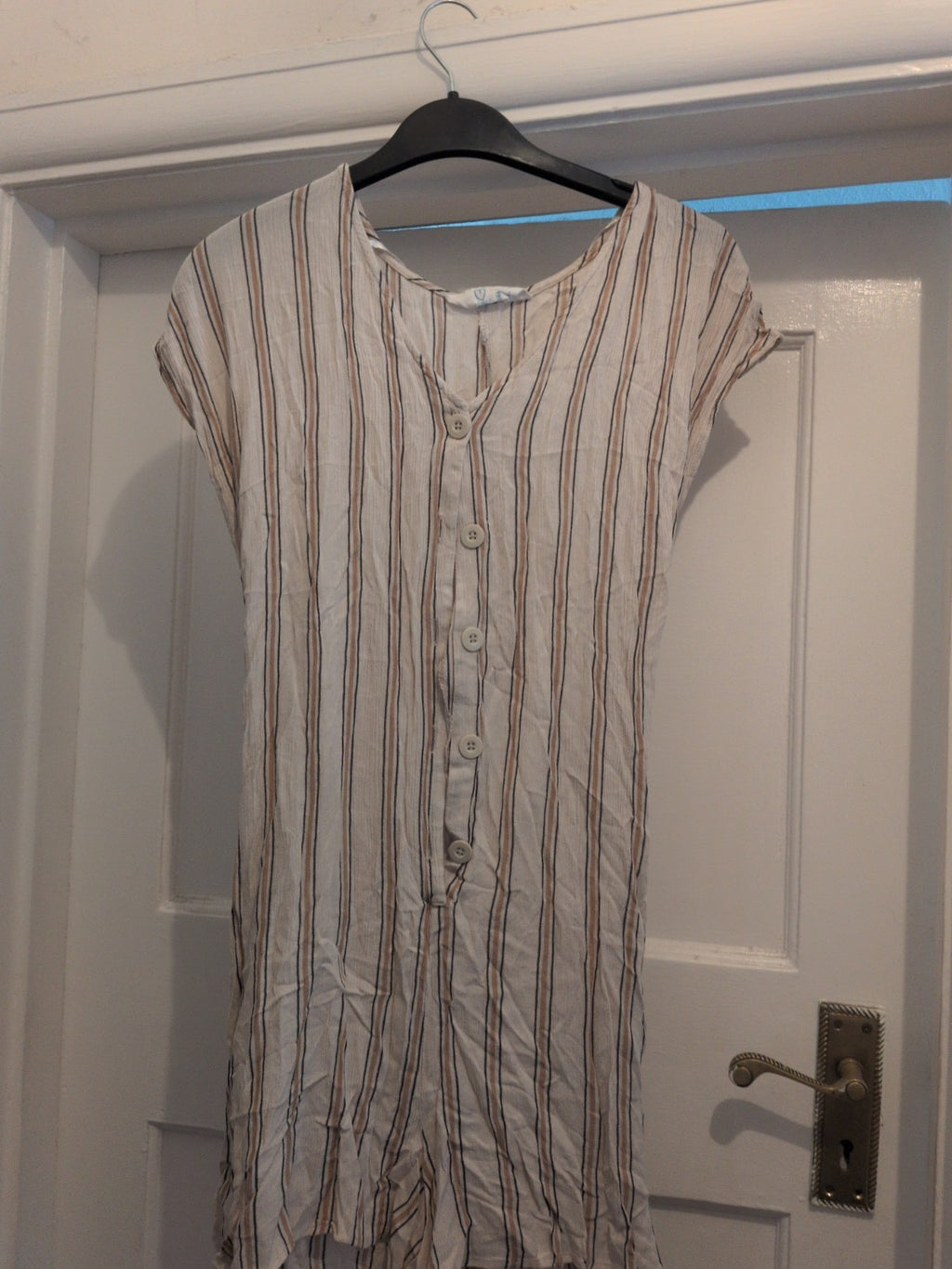 Ladies Primark Size 12 Beige And Orange Stripe Sleeveless Belted Buttoned...