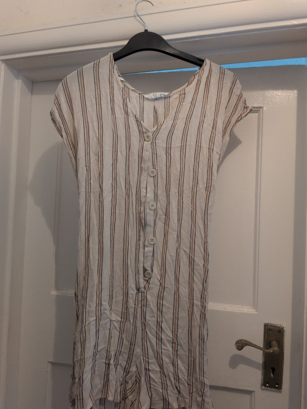 Ladies Primark Size 12 Beige And Orange Stripe Sleeveless Belted Buttoned...