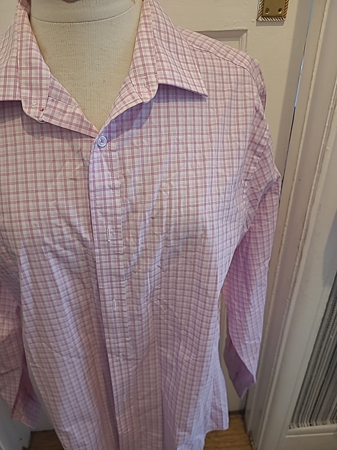 Mens Tailor&Cutter Size 16.5" Pink White Check Long Sleeved Formal Shirt