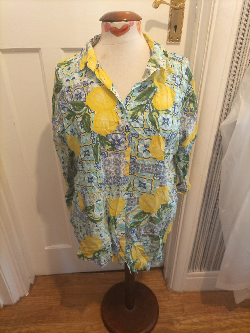 Ladies Primark Size 6-8 Blue/Yellow/Green Blouse Floral