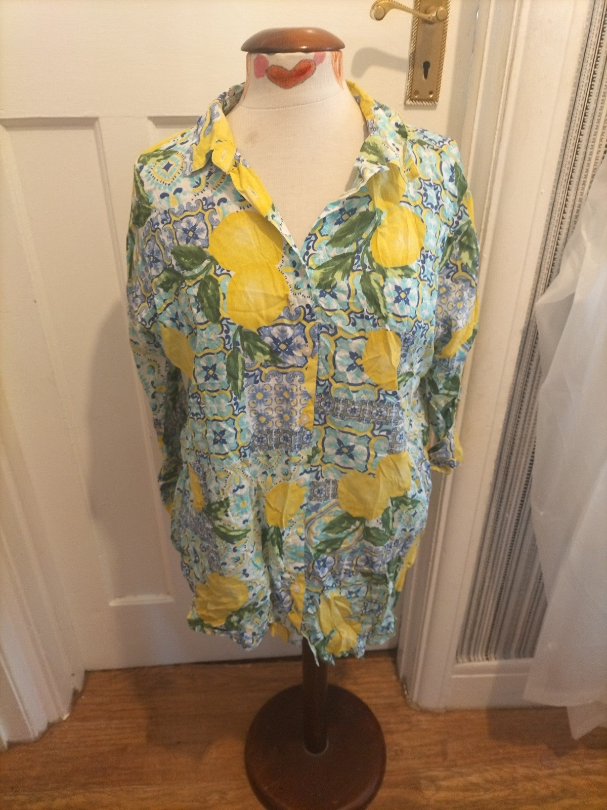 Ladies Primark Size 6-8 Blue/Yellow/Green Blouse Floral