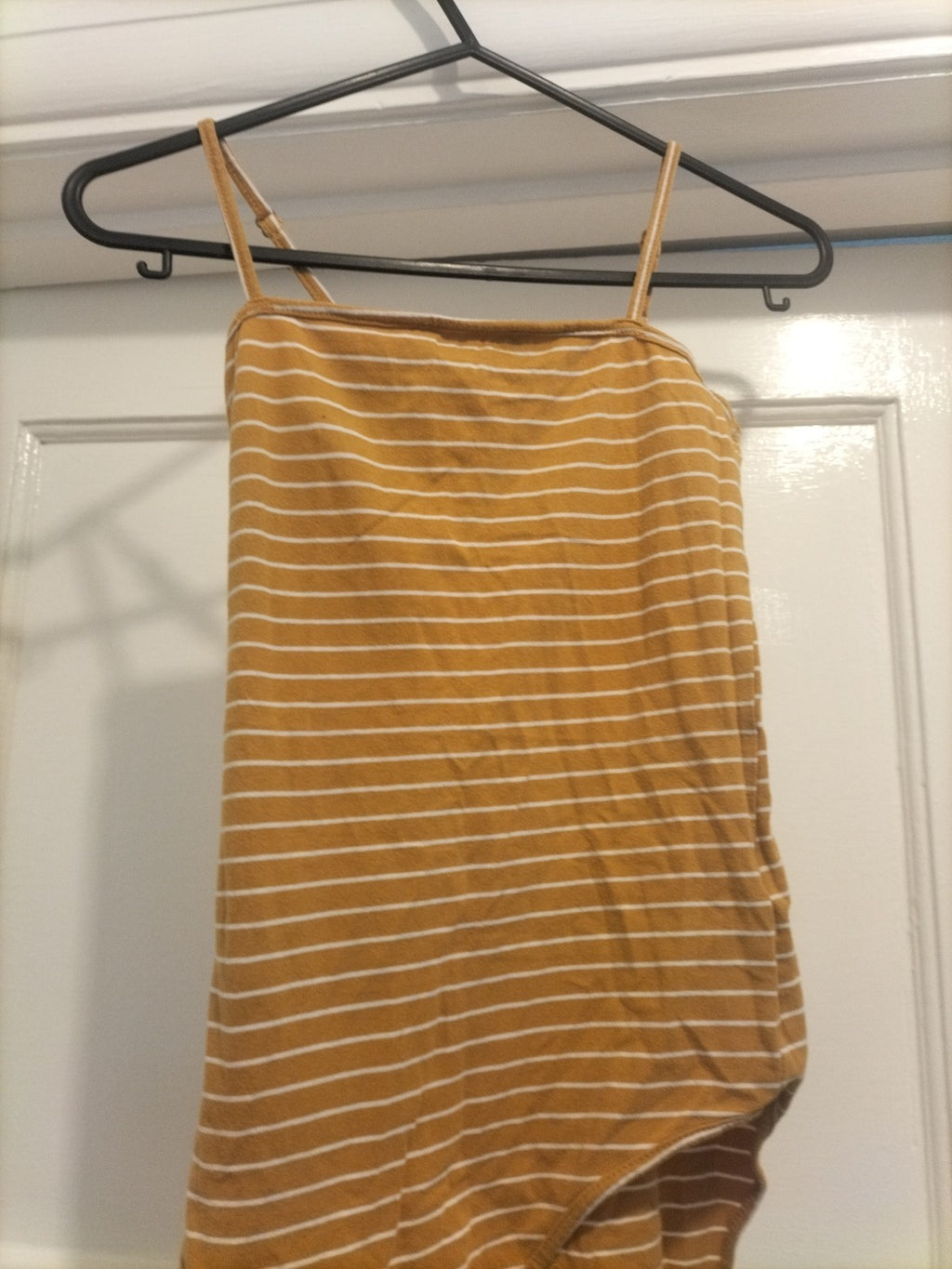 Ladies Primark Size 4 Yellow White Striped Sleeveless Bodysuit