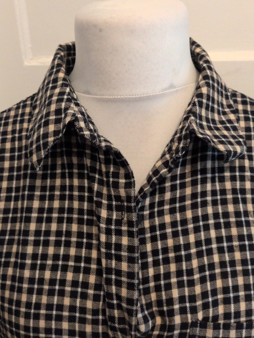 Primark Large 14-16 Black Checked Long Sleeve Buttoned Blouse Collared