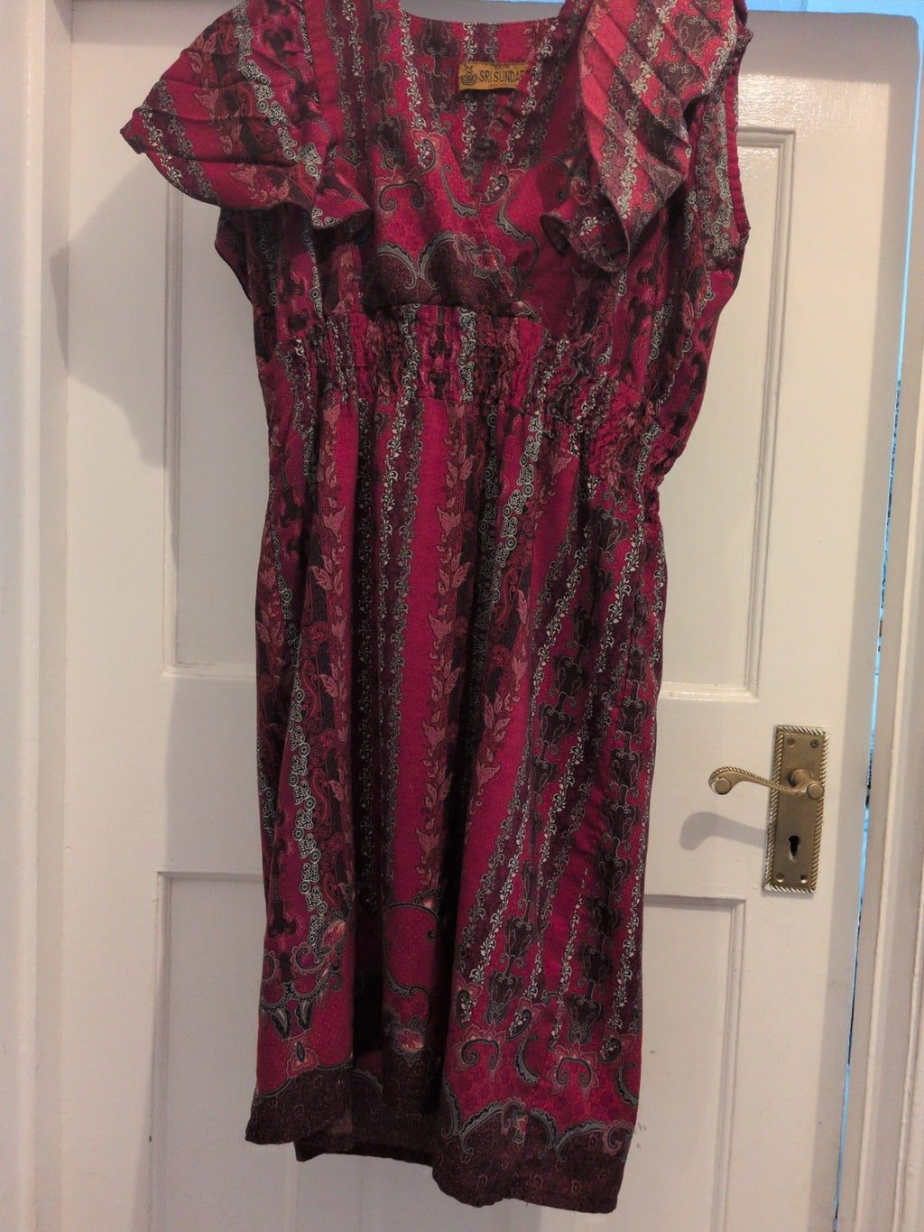 Batik Small Red Aztec Sleeveless V Neck Fit And Flare Dress